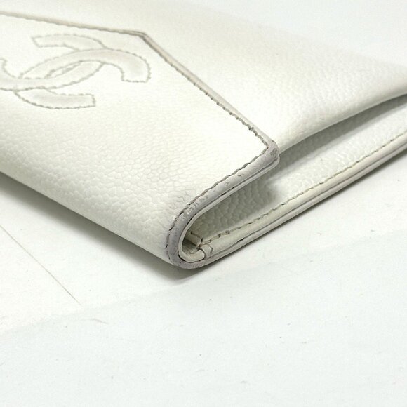 CHANEL Authentic White Caviar Leather Logo Wallet - Picture 6 of 15